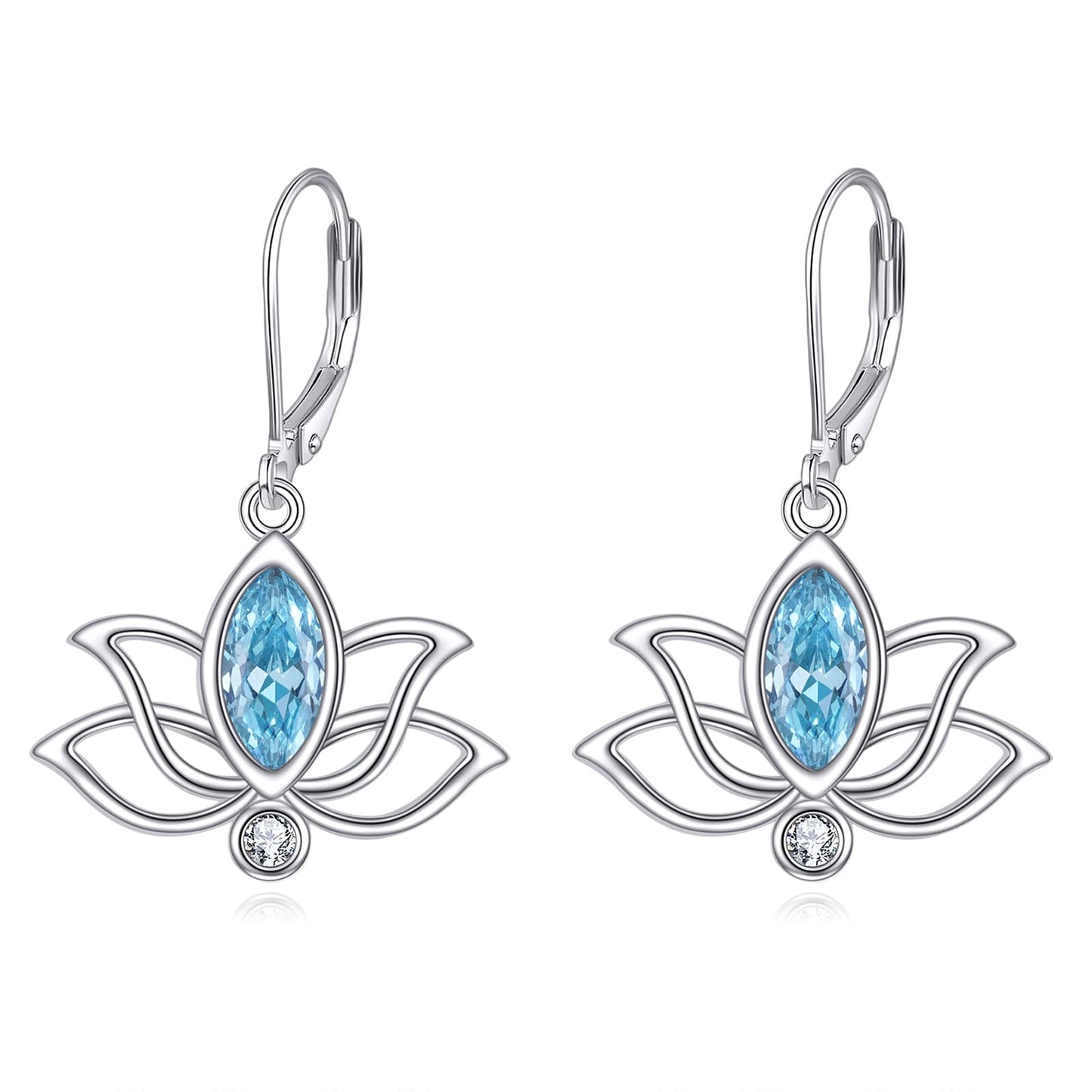 YFN Lotus Flower Earrings Sterling Silver Birthstone Lotus Leverback Dangle Drop Earrings Jewelry Gifts for Women (C. Mar)