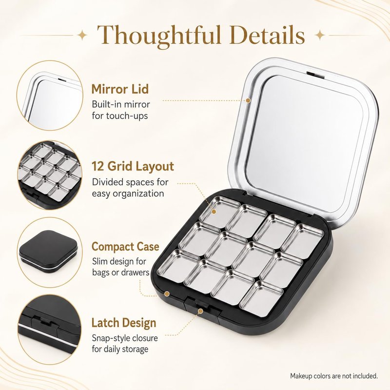 FRCOLOR 2 Pack Magnetic Makeup Palette Empty, Small Empty Eyeshadow Palette with 12 Grids, Mini Travel Makeup Organizer, Refillable Cosmetic Pan Case for DIY Depotting Blush Lipstick Contour Powder