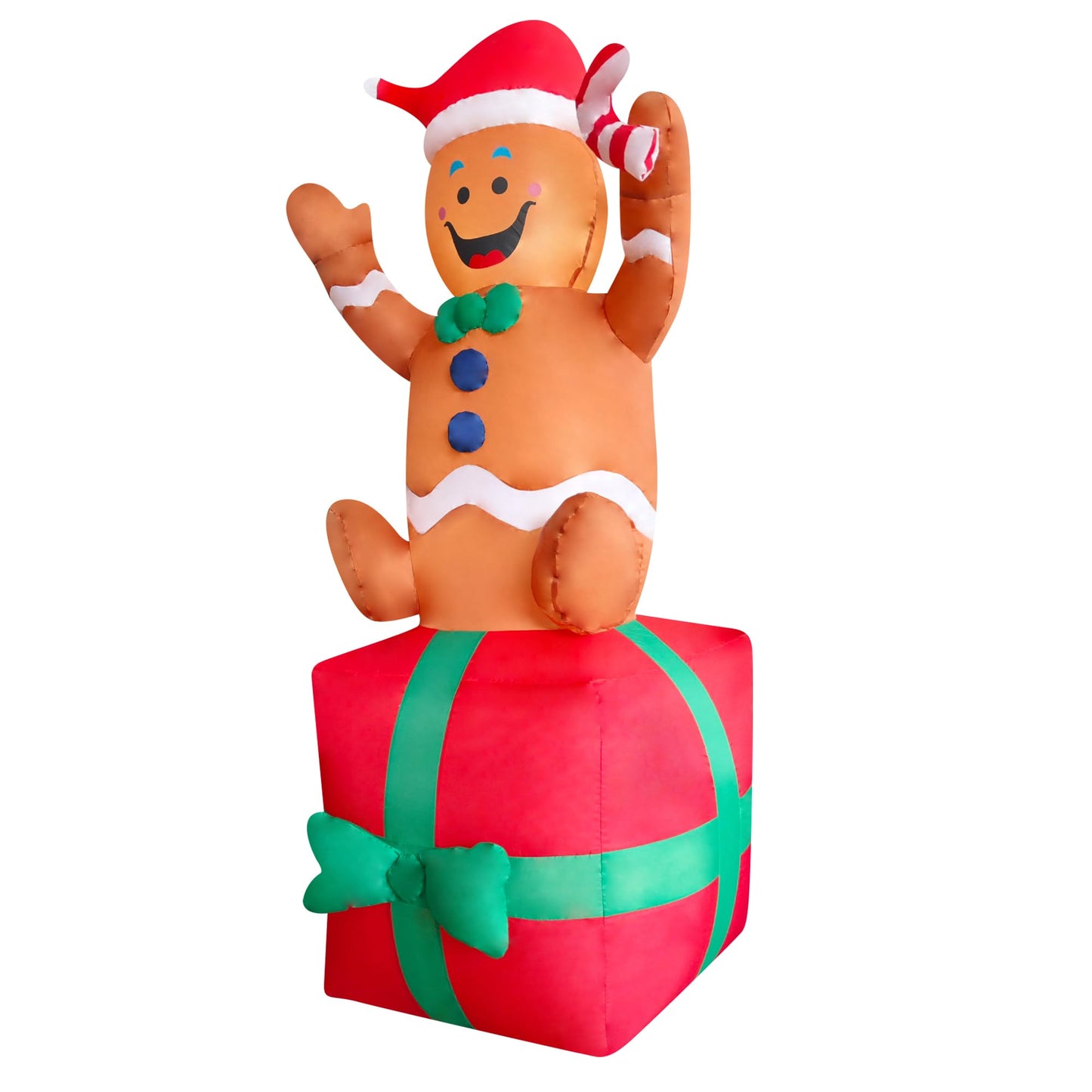 EEkiiqi 2 Packs 6FT Inflatable Christmas Santa Claus on Gift Box and Gingerbread Man Blow Up Decor for Christmas Outdoor/Doorway/Lawn Decor/Yard Party Decoration