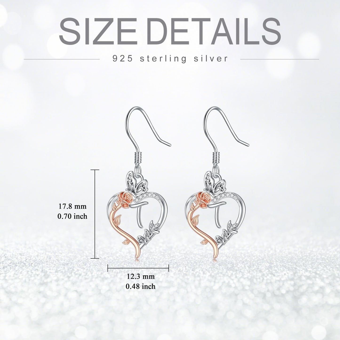 TOUPOP Rose Heart Initial Earrings Sterling Silver Butterfly Earring Initial T Letter Drop Dangle Earrings Jewelry Anniversary Birthday Mothers Day Gifts for Women Mom Wife Girlfriend Her