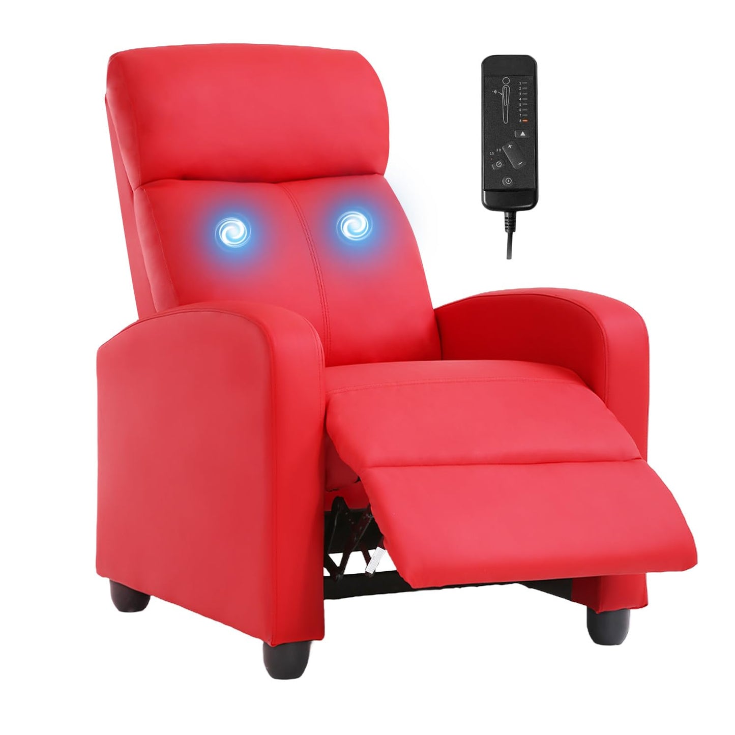 Dopinmin Recliner Chair PU Leather Massage Single Sofa Home Theater Seating Breathable Padded Reading Sofa with Footrest for Bedroom Living Room,Red