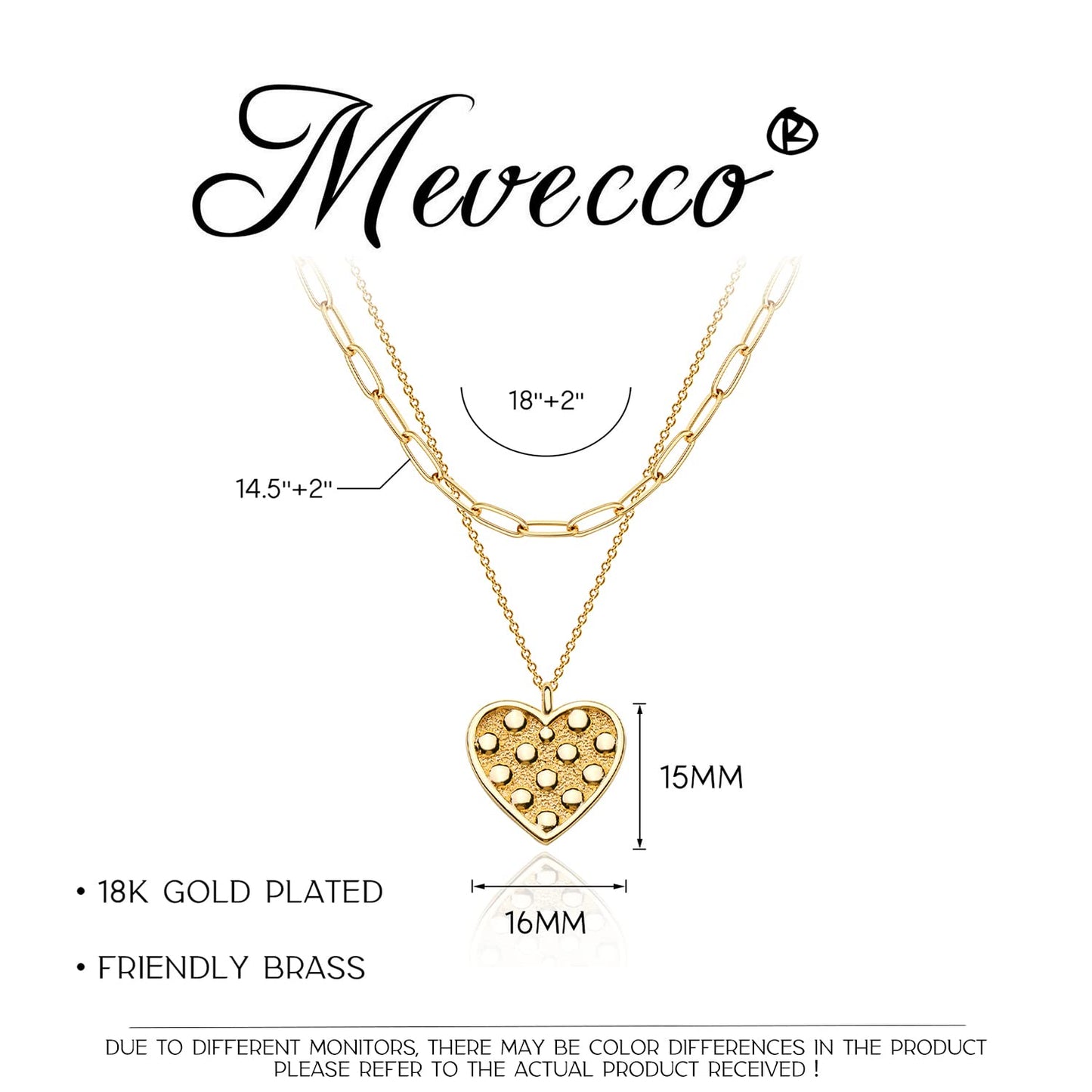 MEVECCO Gold Layered Choker Necklace for Women, 18K Gold Plated Dainty Heart Pendant Minimalist Paperclip Double Layer Necklace for Jewelry