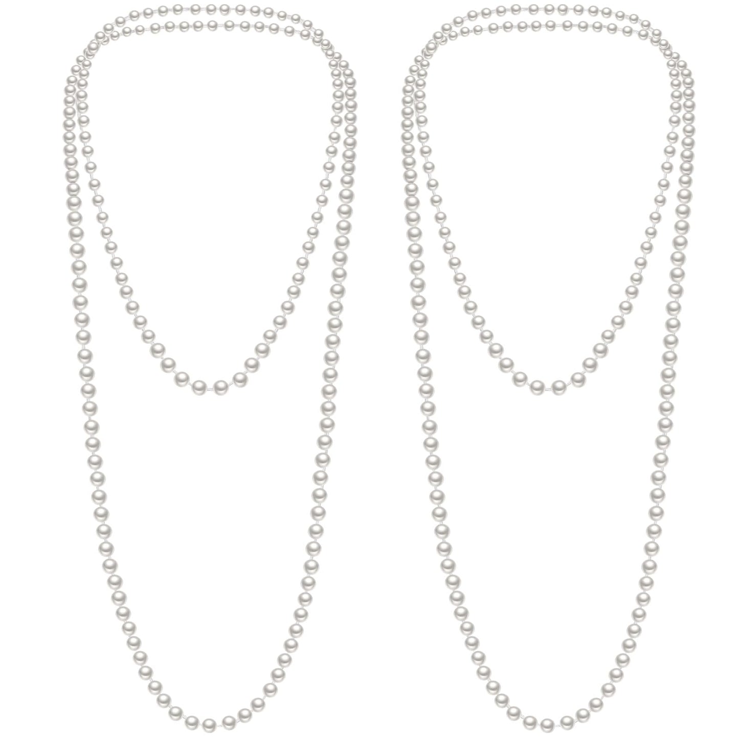 Aurelema 2 Pack Long Pearl Necklace for Women 1920s Costume Party Jewelry Faux Pearls Strand Beads for Ladies(70 Inches,8 mm,Plastic,Cream White)