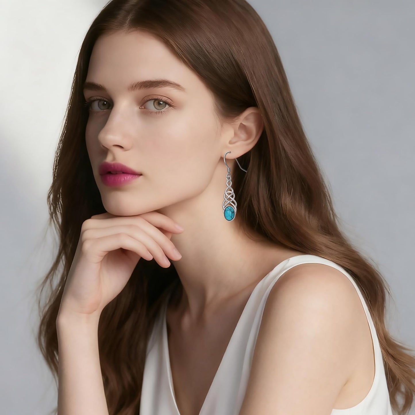 Eetaitai Turquoise Celtic Dangle Earrings for Women 925 Sterling Silver Irish Jewelry Celtic Earrings Native American Jewelry Mothers Day Gifts for Mom Wife Sister