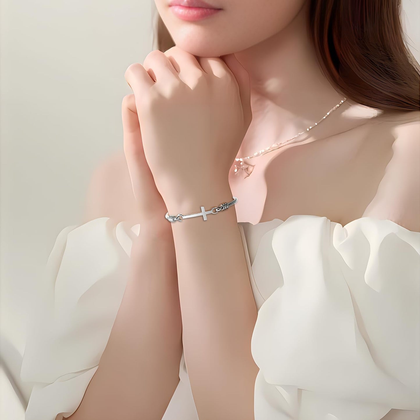 DS Religious Gift for Her Christian Cross Bracelet Bible Verse God is Within Her She Will Not Fall Inspirational Bracelets For Women Stainless Steel Jewelry Gift To Daughter Best Friend (Silver 2)