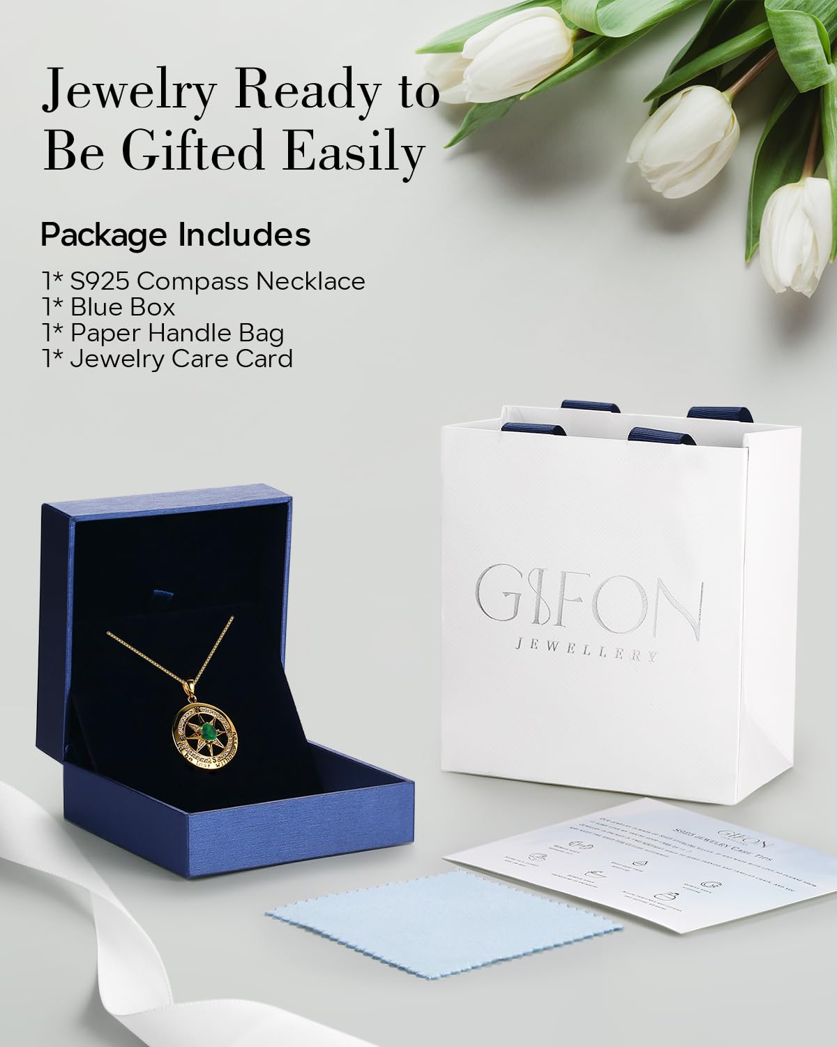 S925 Necklace Gift for Wife |Compass Jewelry |Women Anniversary |Sterling Silver |Girlfriend Birthday Necklaces for Her Valentines |I'd be Lost without You |Jewel 18K Gold May 05