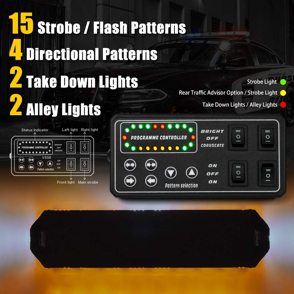Xprite 48" Amber Emergency Strobe Bar Lights Black Hawk Hevy-duty Rooftop Security Flashing Hazard Warning Lightbar for Tow Trucks Construction Vehicles Traffic Pilot Cars Snowplow