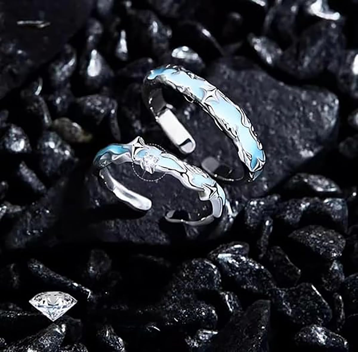 IMMUNOTRAX Magnetic Therapy Luminous Titanium Ion Adjustable Ring - Lymphatic Magtherapy Luminous Jewelry for Couples,Glow-in-Dark Wellness Ring Gift for Men/Women (B For Couples)
