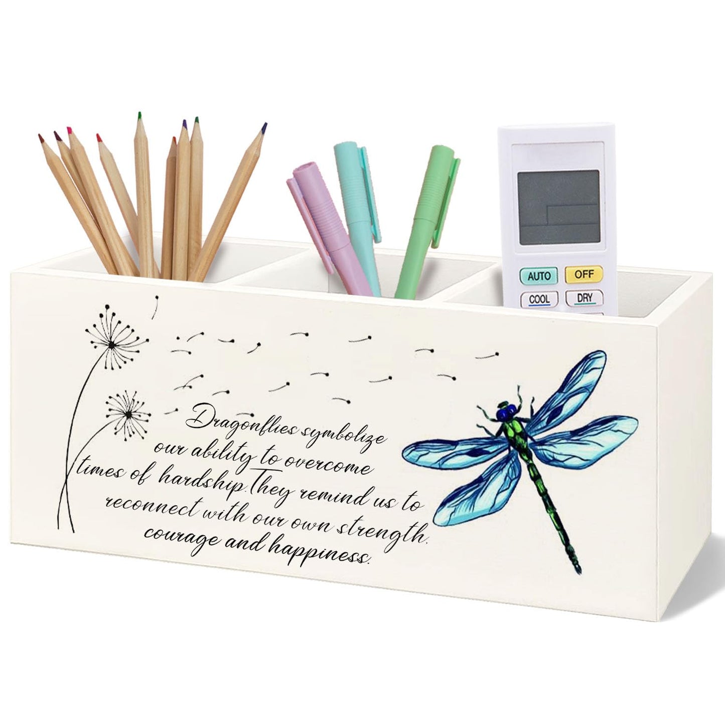 Yhtrg Dragonfly Dandelion Decorative Pencil Holder for Desk, Bookmark Holder Decor, Pen Caddy for Desk Decorative, Motivational Gifts for Women