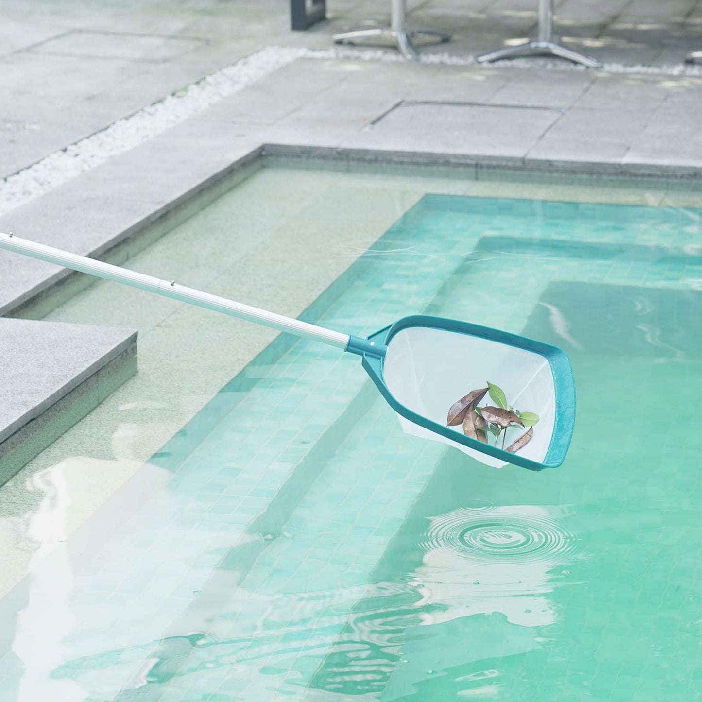 POOLWHALE Upgrades Swimming Pool Leaf Net Skimmer Rake with Adjustable Aluminum Pole and Nylon Medium Fine Mesh for Cleaning Swimming Pools, Hot Tubs, Spas and Fountains