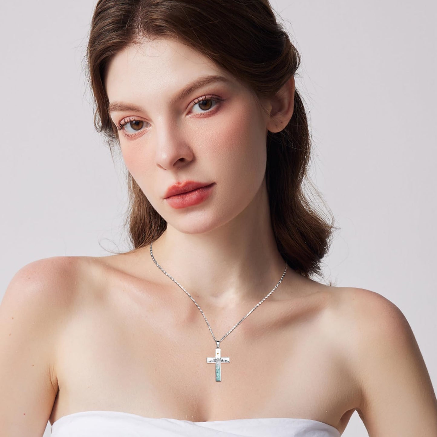 Suiknsn Mustard Seed Necklace 925 Sterling Silver Turquoise Mountain Necklace Faith Cross Pendant Christian Jewelry Hiking Mother's Day Gifts for Women Mom