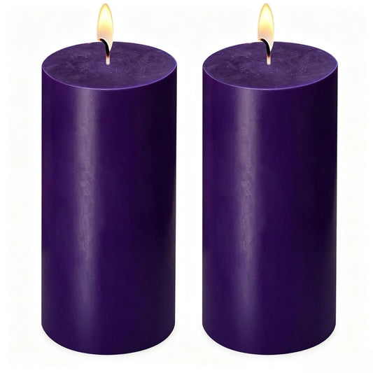 2 Pack 3x6 Inch Royal Purple Unscented Pillar Candles - 70 Hour Long Burning Dripless Smokeless Candles for Home Decor