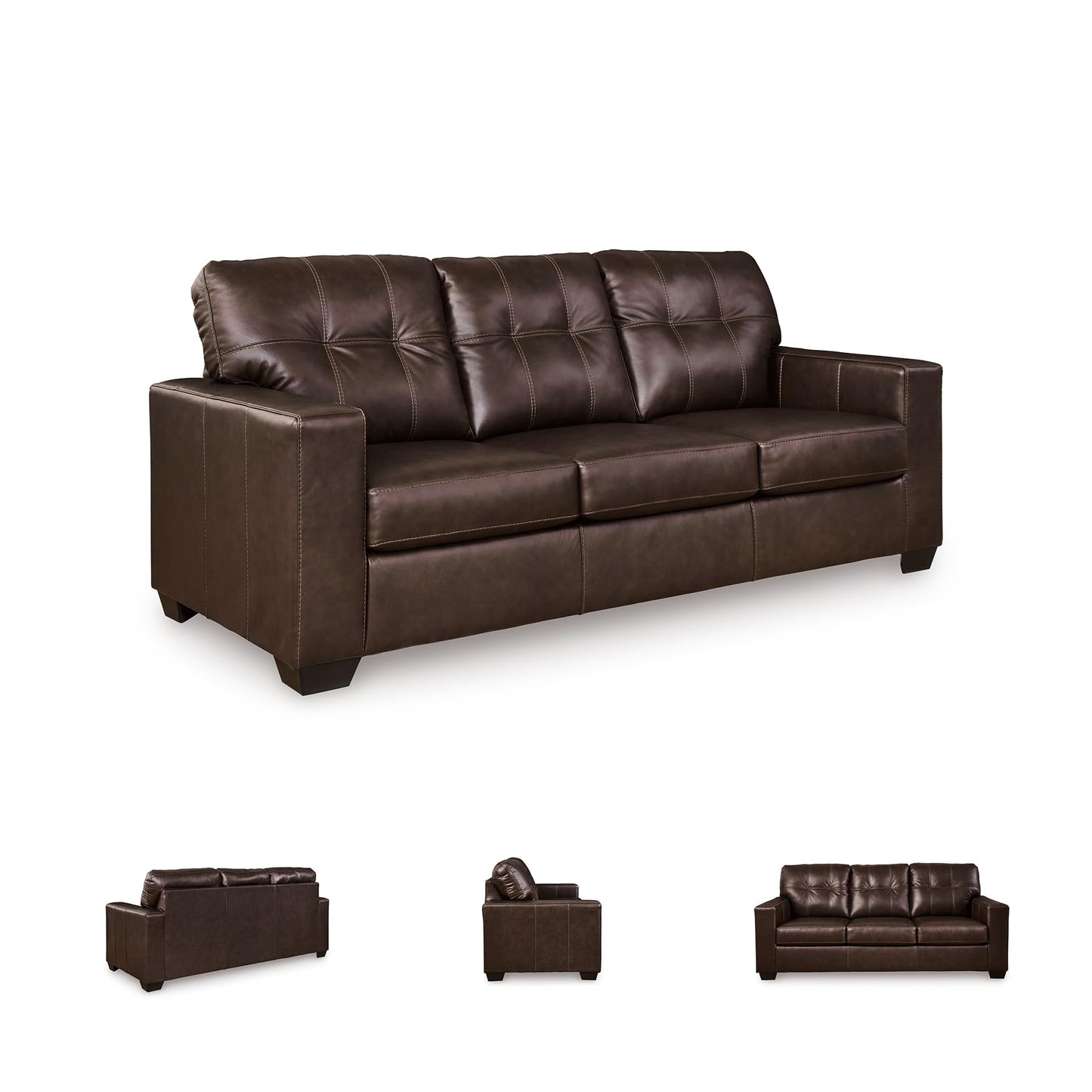 Signature Design by Ashley Santorine Transitional Tufted Leather Match Sofa, Dark Brown