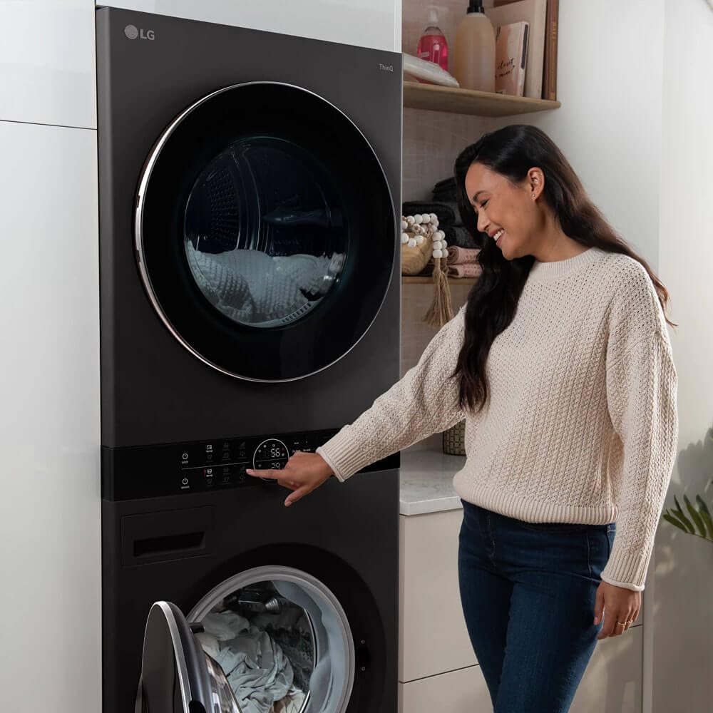 LG 5.0 cu. ft. Washer 7.8 cu. ft. Dual Inverter Heat Pump Ventless Dryer Electric Laundry Center in Black Steel