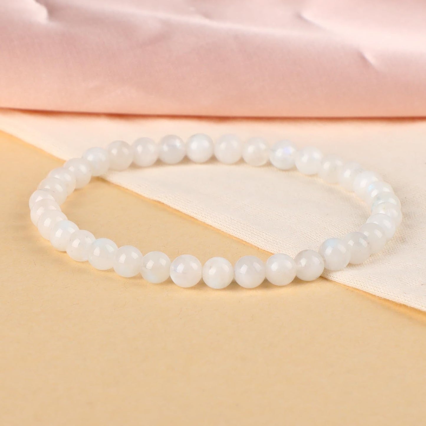 LPBeads Handmade Natural Gemstone Stretch Elastic 4mm Moonstone Bracelet Healing Crystal Round Stone Beads Jewelry Gifts for Women Men