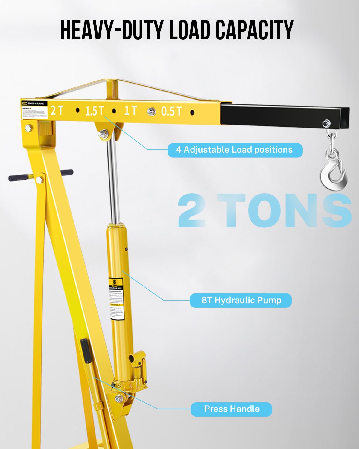 2-Ton Shop Crane, Hydraulic Folding Engine Hoist w/6 Steel Casters - Lift Car Transmissions, Boat Motors, Farm Equipment (Net Wt. 157 lbs)