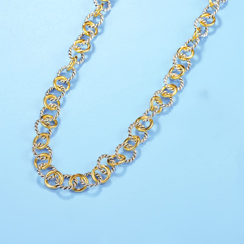 UNY Jewel Jewelry Style Trendy Elegant Vintage Retro Unique Fashion style 2 Tone Twisted Wire Link Women Long Necklace 76 CM Christmas Gift (Two Tone)