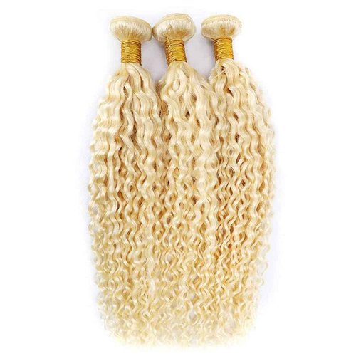 Fabimiya 22 24 26 Inch Bundles Human Hair Blonde 613# Jerry Curly Human Hair Bundles Unprocessed Soft Sewn In Hair with Double Weft for Black Women