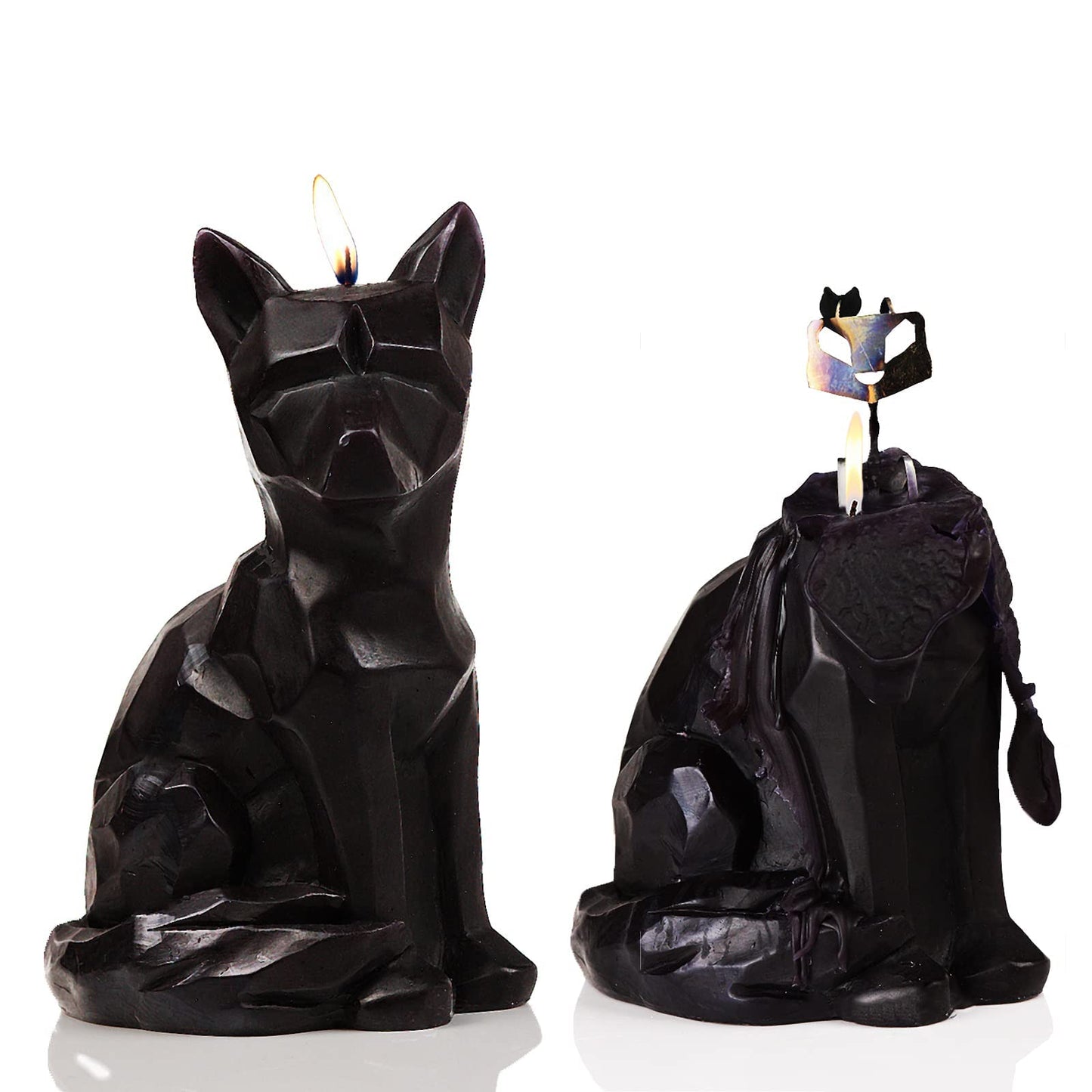 Geometric Fox Candle - Spooky Unique Gift for Animal Lovers - Goth, Gothic Skeleton Candle 7" H - Burns for 5 Hours"