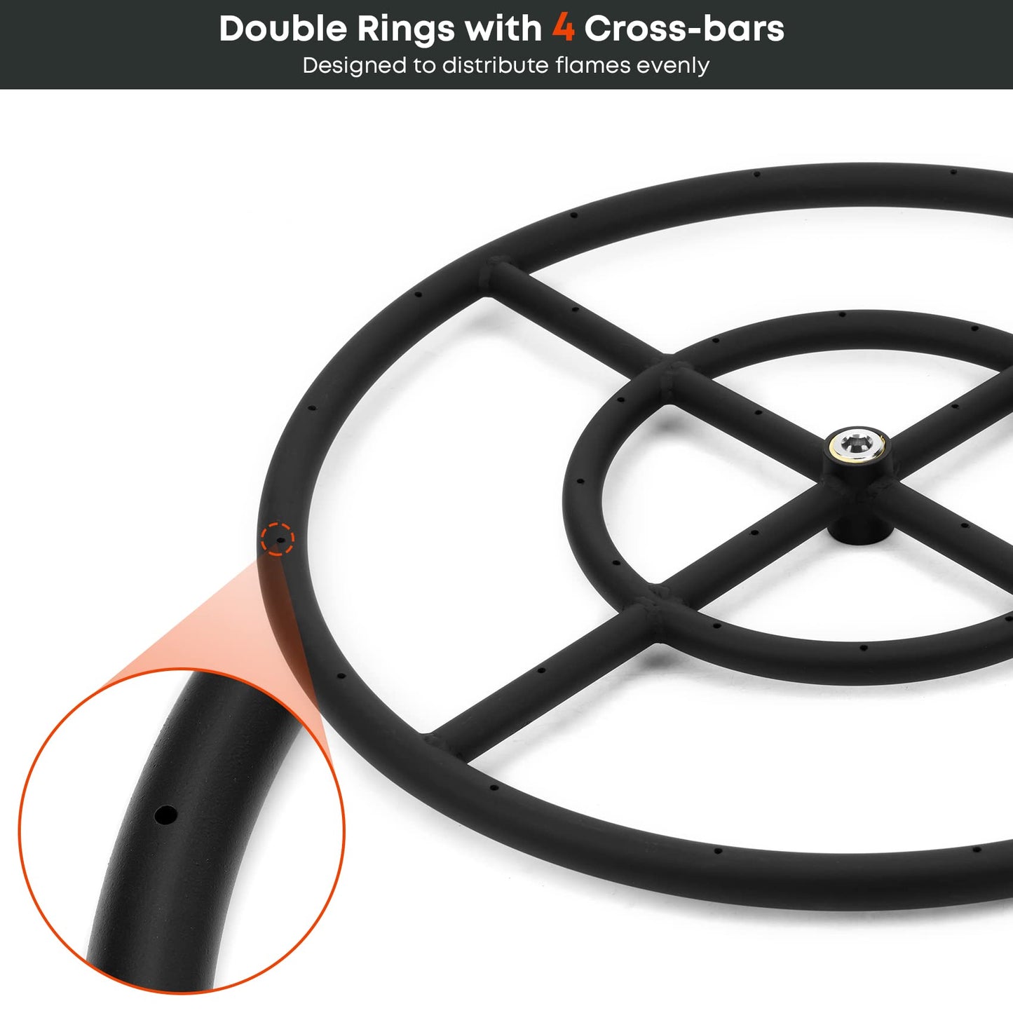 Stanbroil LP Propane Gas Fire Pit Burner Ring Installation Kit, Black Steel, 18-inch