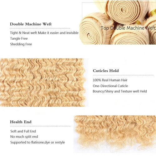 Giginger Brazilian Human Hair Bundles 18 20 22 Inch Blonde 613 Color Deep Wave Bundles Human Hair Unprocessed Virgin Quick Weave Hair for Black Women