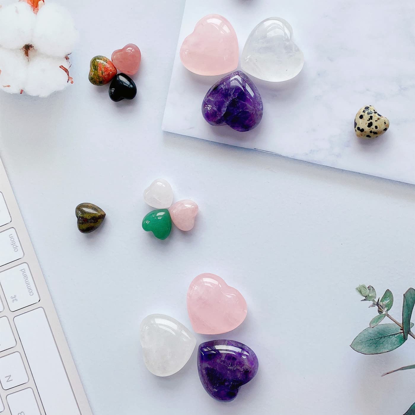 QINJIEJIE 1.2" Large Heart Crystals Rose Quartz Amethyst Healing Clear Crystal Heart Shape Love Stones Gemstones Stone Stocking Stuffers Polished Thumb Gemstones Therapy Energy Balancing Gifts 3 Pcs