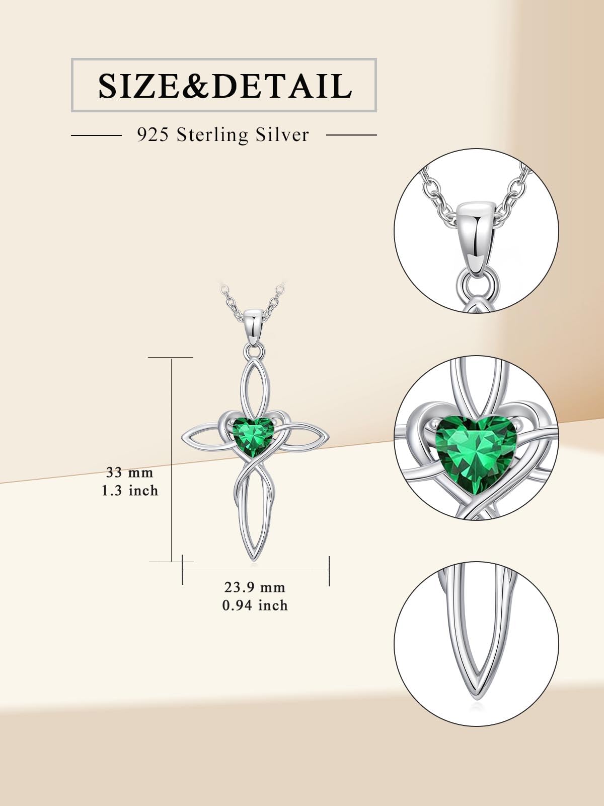 POIUY Celtic Knot Cross Birthstone Necklace for Women Irish Infinity Heart Pendant Cross Jewelry Anniversary Valentines Baptism Faith Birthday Mothers Day Gifts for Mom Wife Her