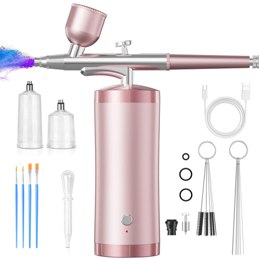 Airbrush Kit With Compressor 48PSI Rechargeable High Pressure Air Brush Set Cordless Airbrush Kit with 0.3mm Nozzle for Painting,Nail Art, Cake Decor,Makeup,Modeling (Pink)