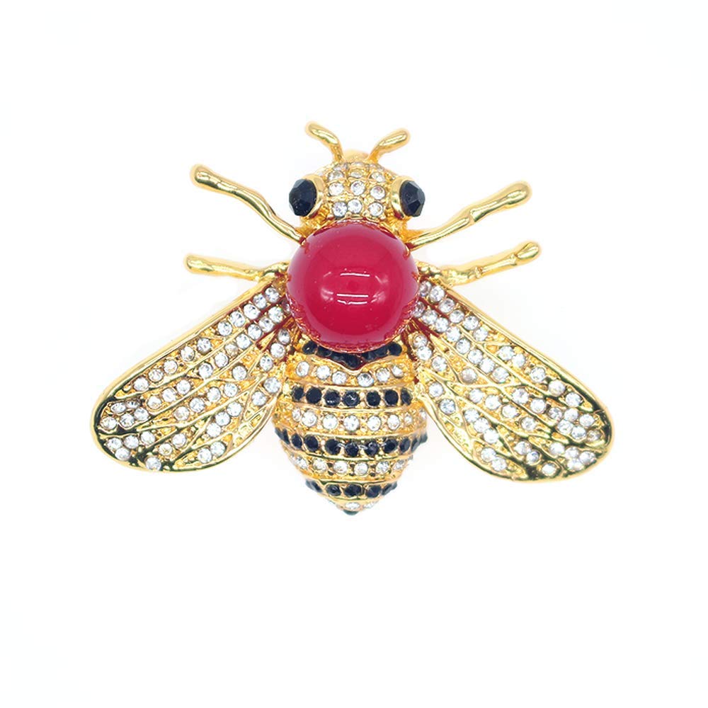 Honey Bee Brooches Crystal Insect Themed Bee Brooch Animal Fashion Shell Pearl Brooch Pin 14K Gold Plated (Red pearl)