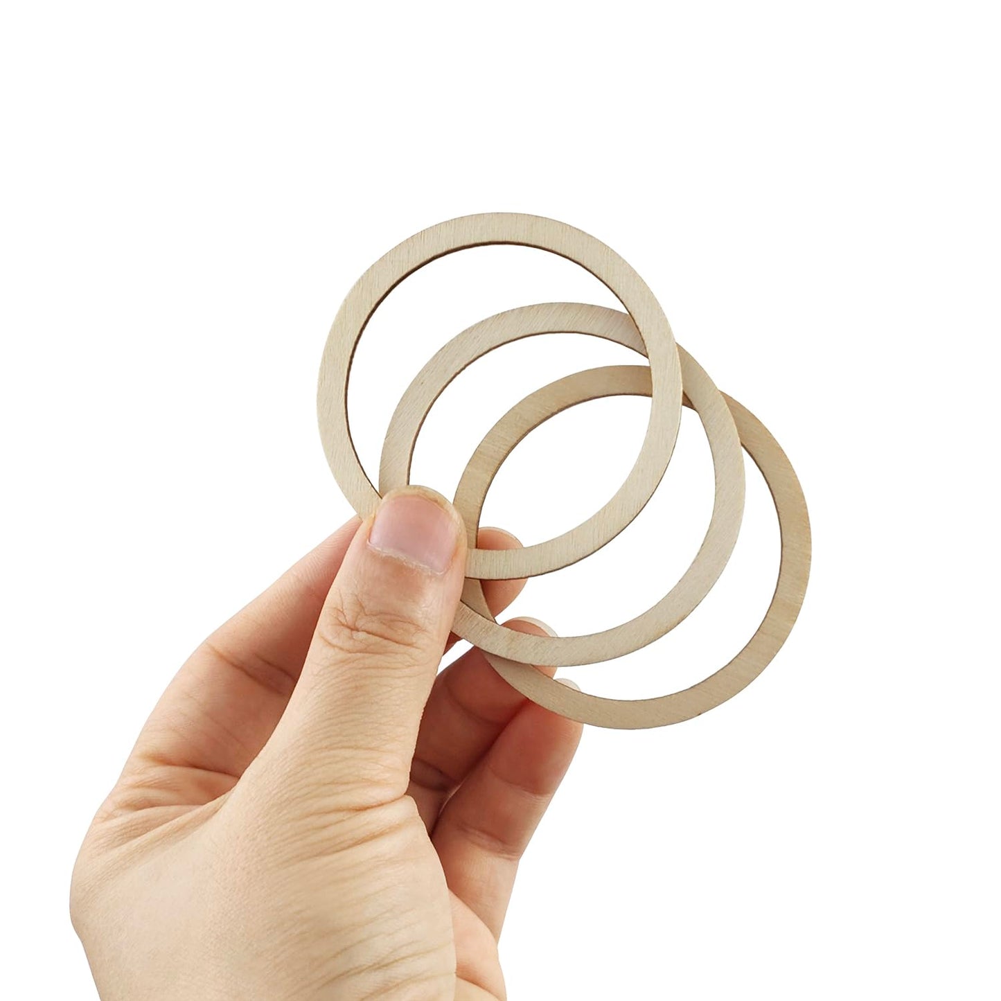 100 Pieces 6cm Wooden Cylinder Blocks Craft Wooden Hoop Rings Unfinished Round Wood Wreath Ring Block Wood Frame Craft Circle Ornaments Blank Wooden Slices