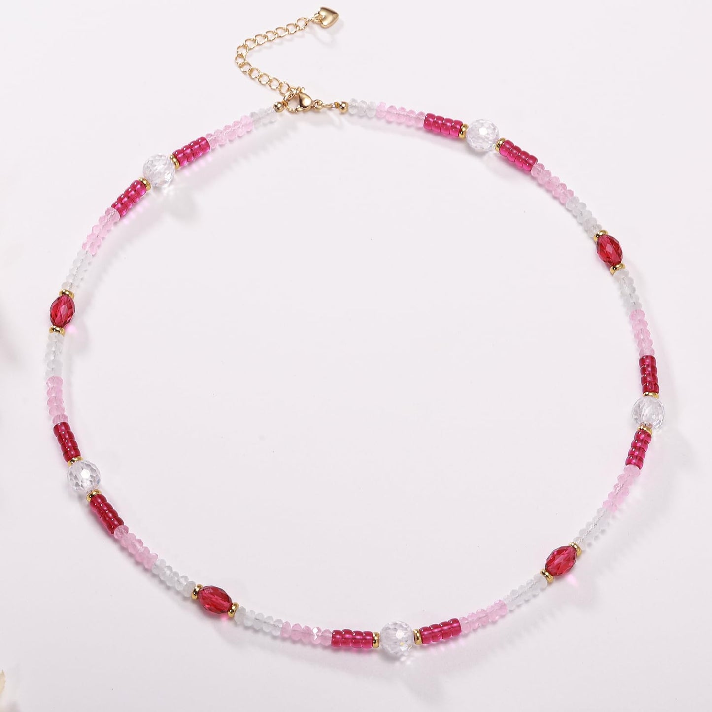 Gmissbabicoo Healing Crystal Necklace for Women Spiritual zircon Beads Handmade Gemstone with 18k Golden Plated Rose Pink Crystals Stones Beaded Adjustable Necklaces with Jewelry Box