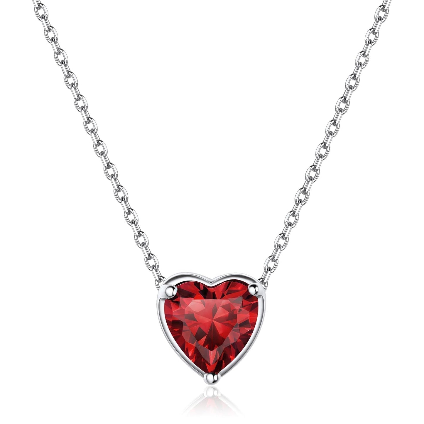 ChicSilver Garnet Necklace January Birthstone Necklace 925 Sterling Silver Love Heart Red Necklaces for Women