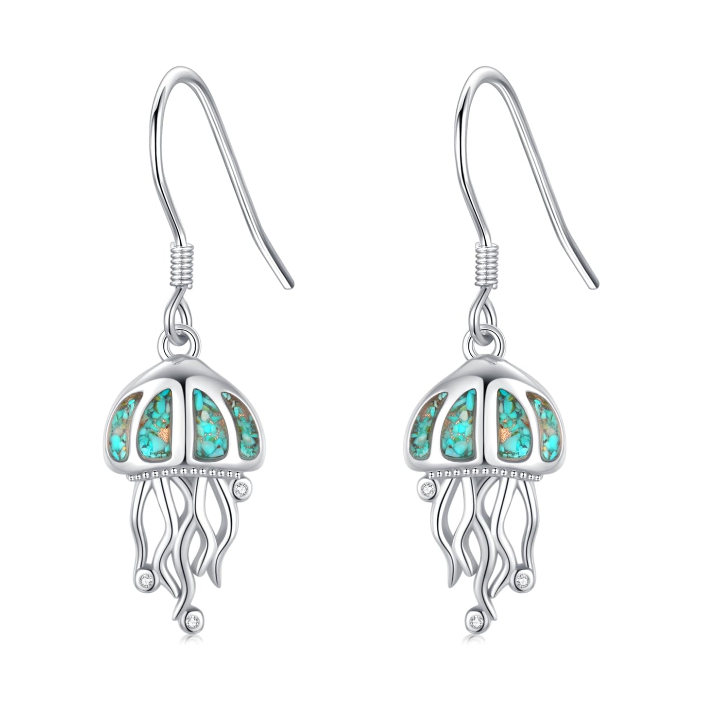 Jellyfish Earrings for Women 925 Sterling Silver Turquoise Jellyfish Dangle Drop Earrings Beach Themed Ocean Jewelry Gifts for Friends