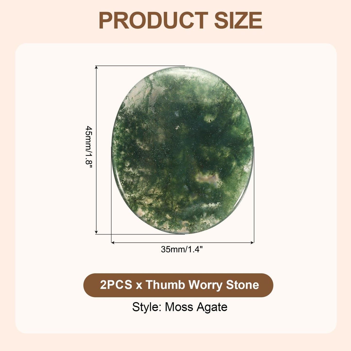 MECCANIXITY 2 Pcs Thumb Worry Stone for Anxiety, Moss Agate Relief Crystals Hand Thumb Stones Pocket Gems Natural Polished for Yoga Meditation Relief