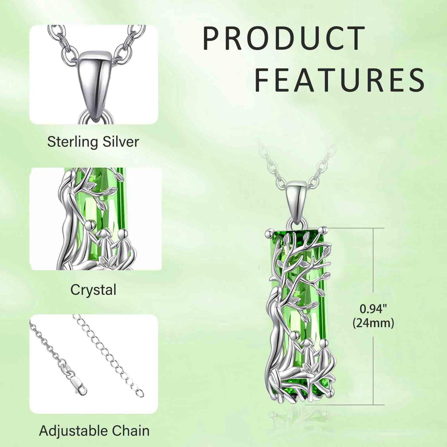 AENEAS Valentines Day Gifts for Women Her Tree of Life Necklaces for Women Sterling Silver Family Tree of Life Pendant Green Crystal Jewelry Christmas Gifts for Women Wife Grandma