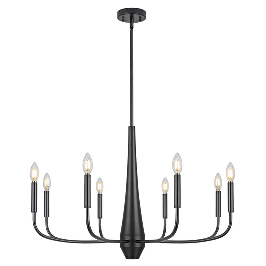 ACNKTZ 8-Light Large Black Chandeliers for Dining Room Light Fixture Hanging, Modern Farmhouse Candle Chandelier, Industrial Metal Pendant Lights Kitchen Island, Living Room Foyer Bedroom Stairway