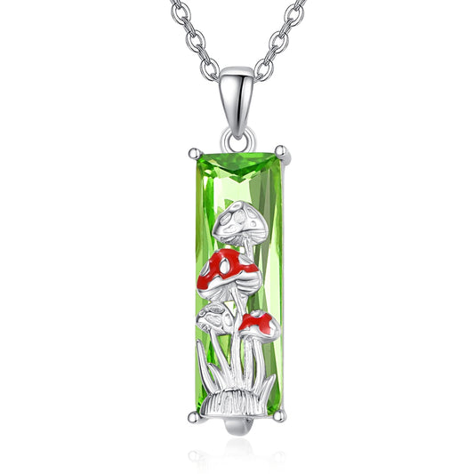 AENEAS Mushroom Necklace for Women 925 Sterling Silver Green Crystal Red Mushroom Pendent Necklace Cute Jewelry Gift for Her Wife Christmas Gift