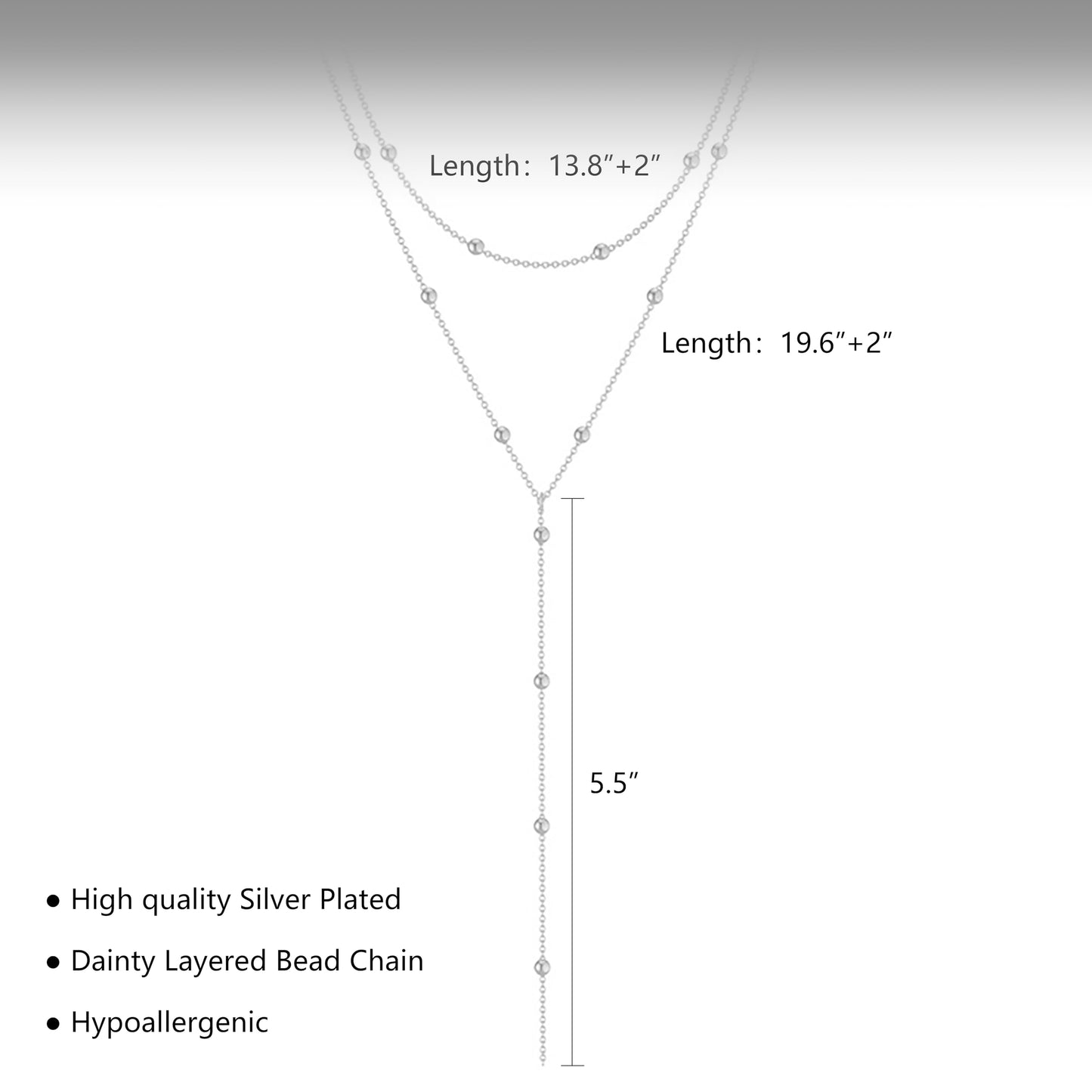 HERIER Silver Layered Necklaces for Women Dainty Silver Plated Long Necklaces for Women Trendy Simple Beaded Lariat Necklace Silver Jewelry Gifts
