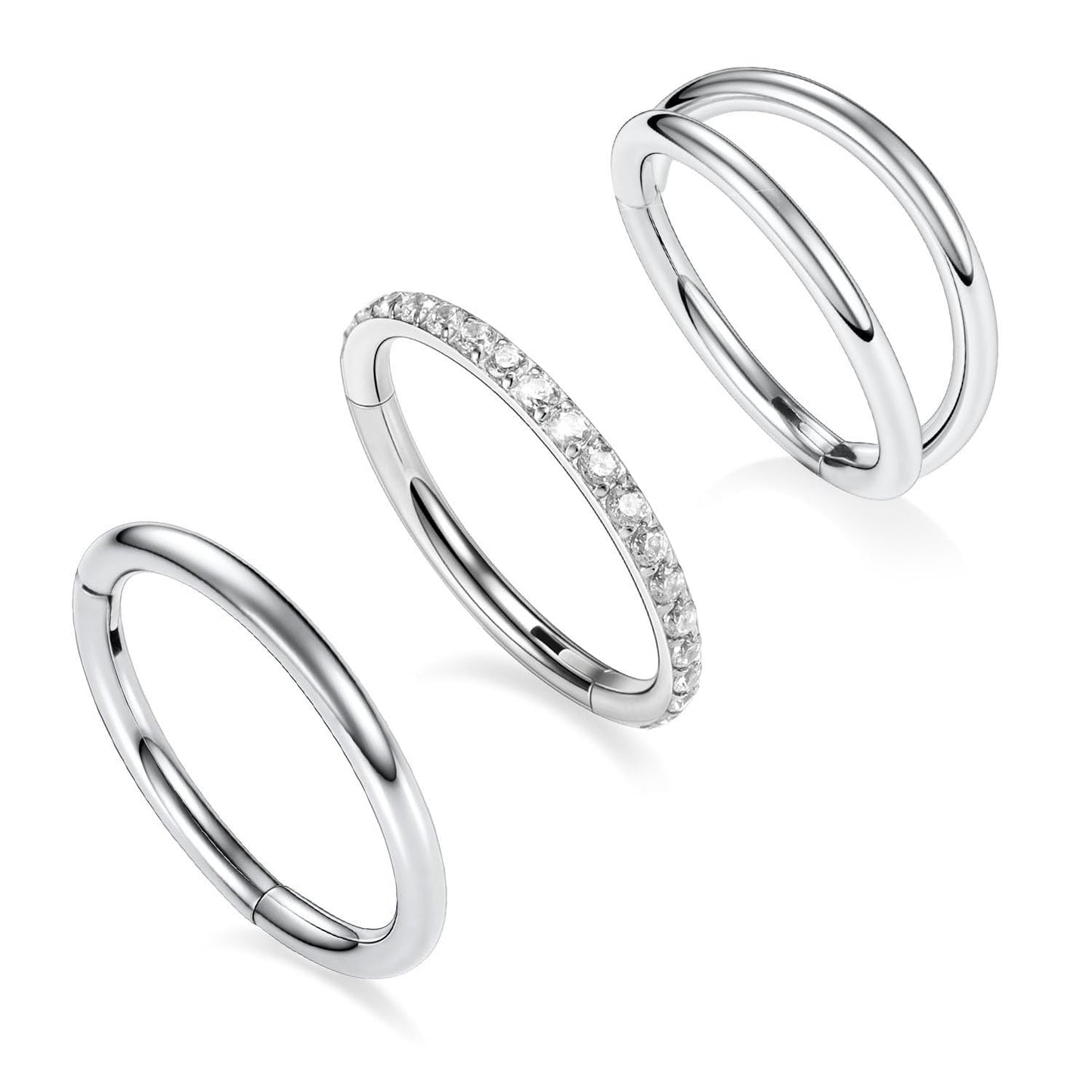GAGABODY Septum Jewelry - Seamless Double Hoop Conch Piercing 18 Gauge Nose Ring 18g Cartilage Earring with CZ Lip Rings 8mm Nose Hoop Surgical Steel Helix Earrings Silver