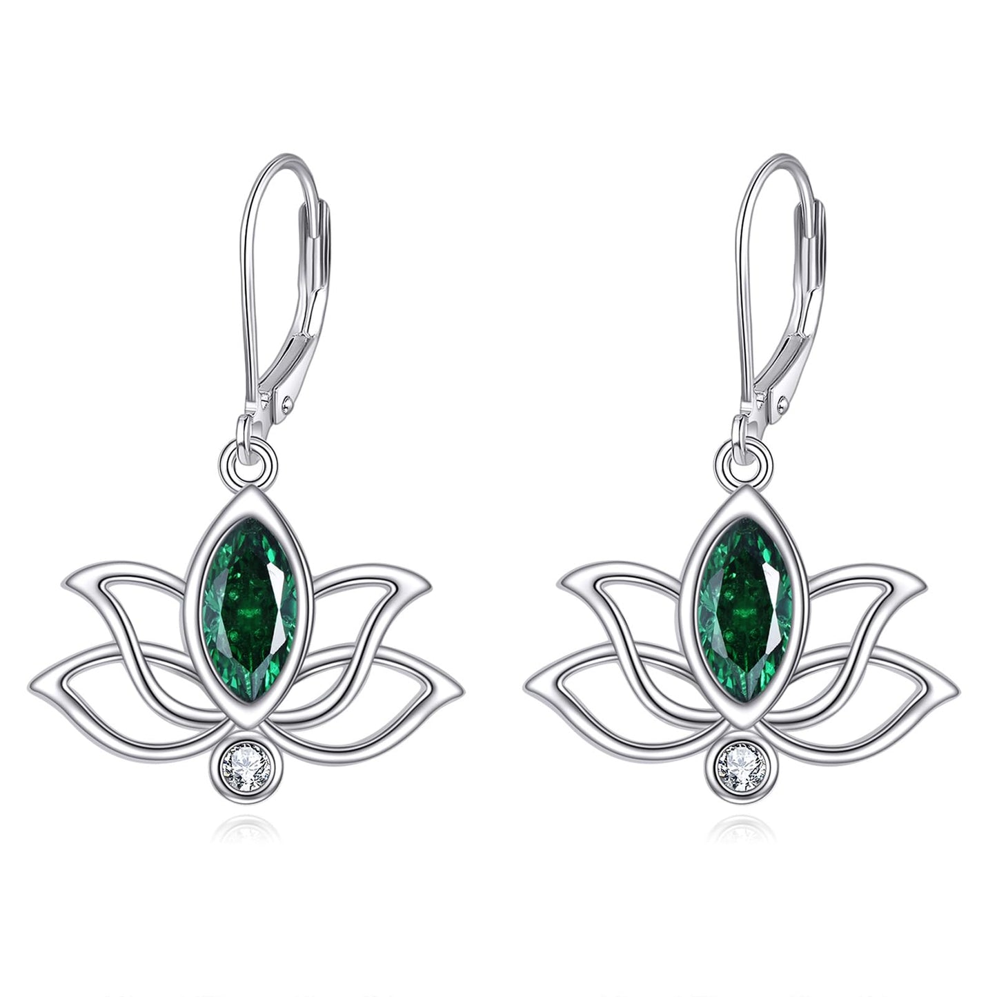 YFN Lotus Flower Earrings Sterling Silver Birthstone Lotus Leverback Dangle Drop Earrings Jewelry Gifts for Women (E. May)