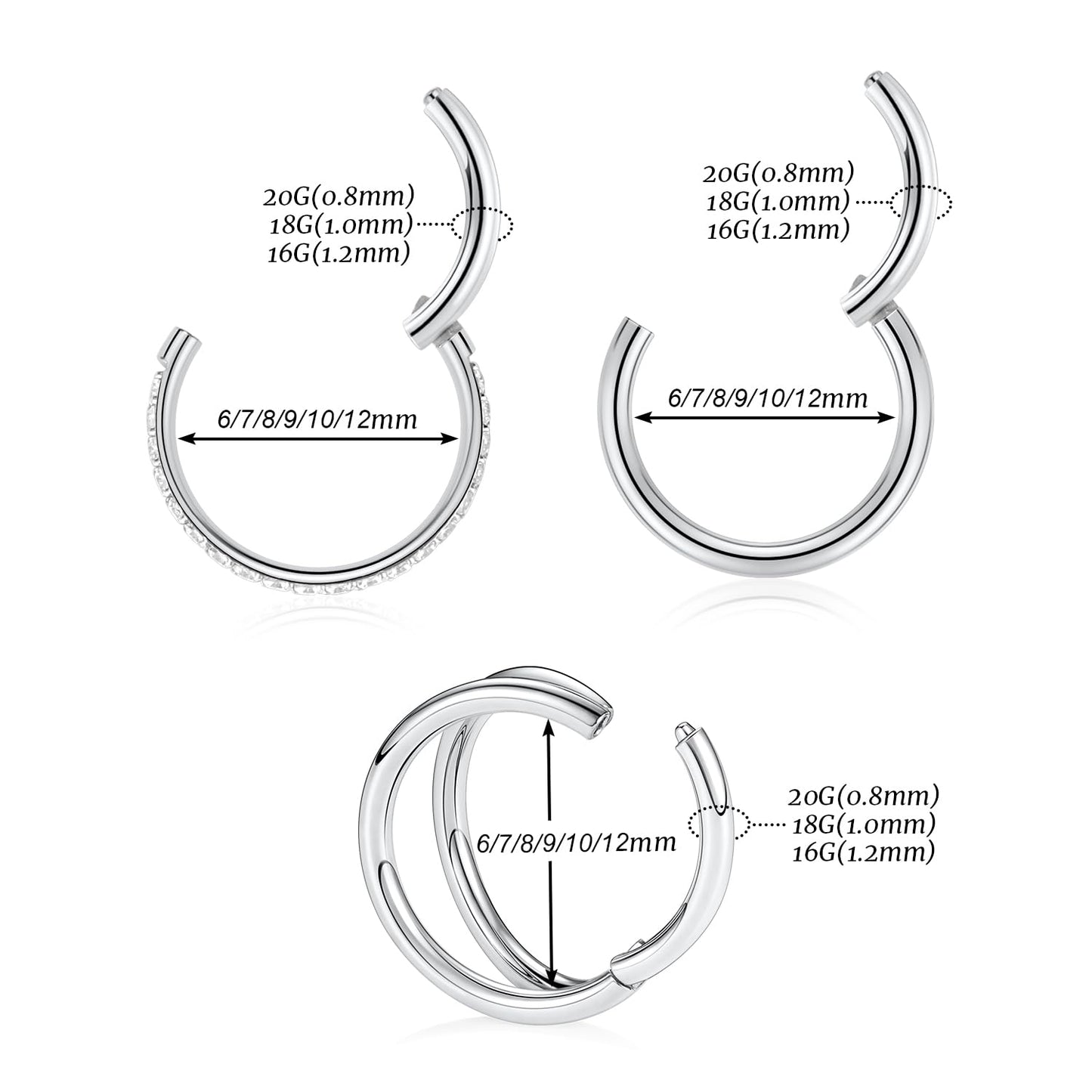 GAGABODY Septum Ring Septum Jewelry Seamless Double Hoop Conch Piercing Jewelry 14 Gauge Nose Ring Hoop 14g Cartilage Earring with CZ Lip Rings 6mm Nose Hoop Surgical Steel Helix Earrings Silver