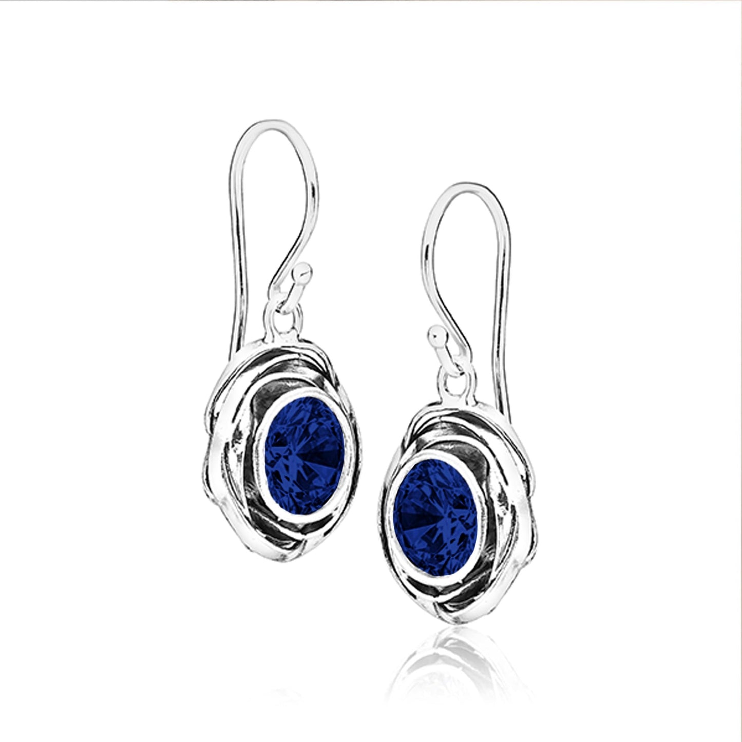 JEAN RACHEL JEWELRY 925 Sterling Silver Dangle Earrings for Women - Wire Wrap with Bezel Set Cubic Zirconia Vintage Design - Hypoallergenic, Lead & Nickel Free - Artisan Handcrafted Statement Earrings (Sapphire CZ)