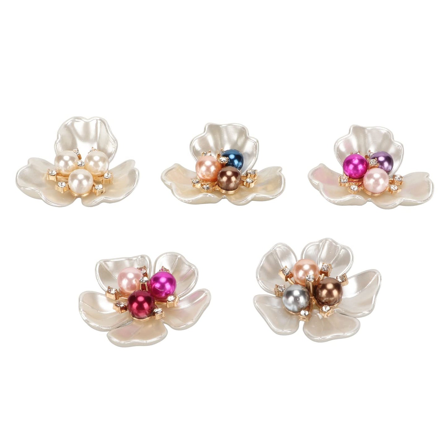 FILFEEL 20Pcs Elegant Faux Pearl Flat Flower Embellishments for Jewelry and Clothing Decoration, Crafting Supplies