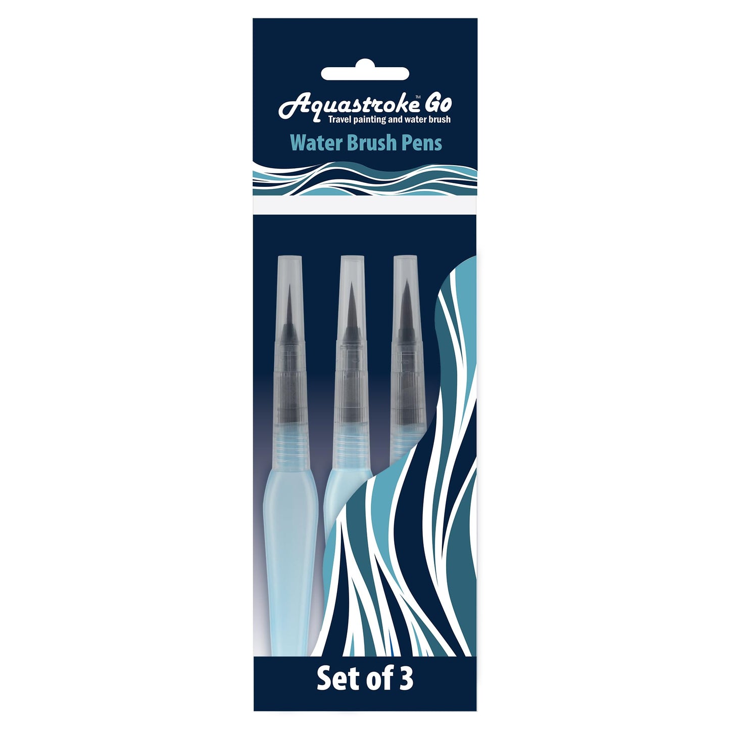 Aquastroke-Go Water Brush Pens for Watercolor Painting Set of 3 Aqua Pen Synthetic Bristle Paintbrushes for Water-Soluble Paint, Inks, Pencils & More