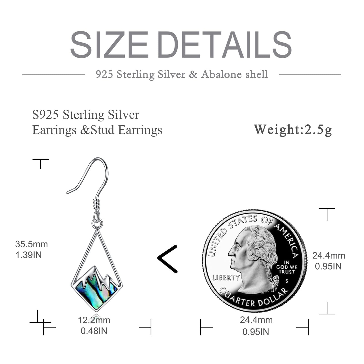AOBOCO Silver Mountain Earrings - Sterling Silver Faith Dangle Earrings for Women - Christian Jewelry - Mothers Day & Birthday Gifts for Mom (Abalone Mountain Hooks)