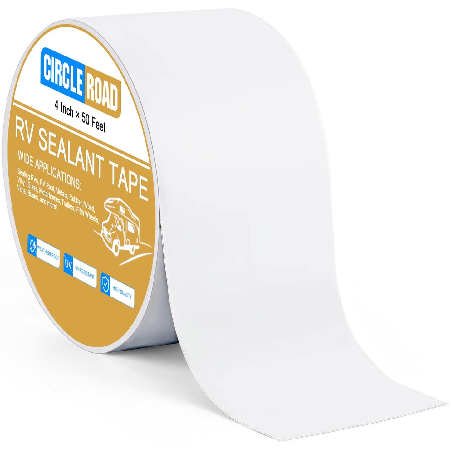 CircleRoad RV Roof Tape White, 4 Inch X 50 Feet RV Repair Sealant Tape, Stop Camper Roof Leaks, UV-Resistant, Weatherproof and Reliable for Camper, Trailer, Boat (4In-50FT)
