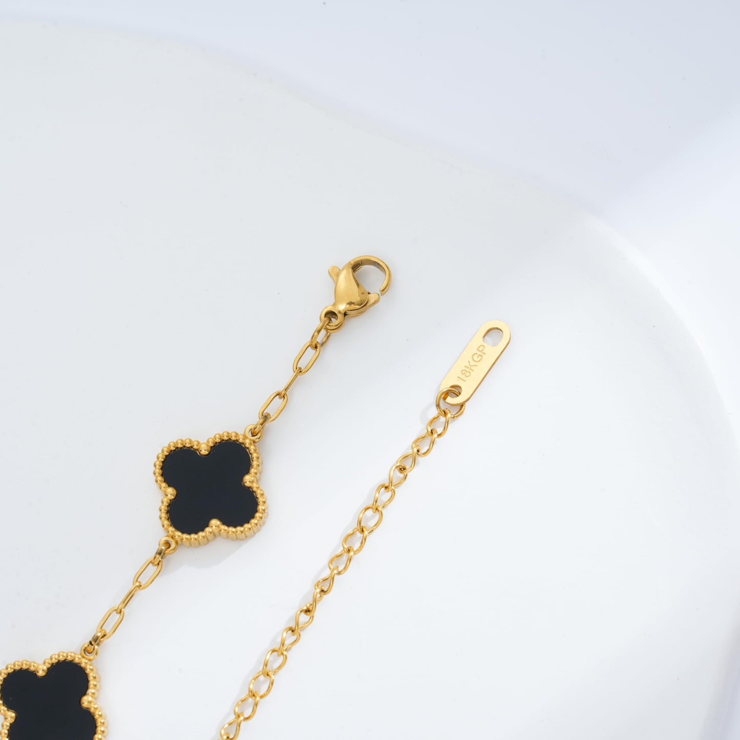Acicihenn Waterproof Four-Leaf Clover Bracelet,Adjustable Link Double Sided Jewelry, Lovely Fashion Jewelry Gift for Women Gold Bracelet +Black Bracelet