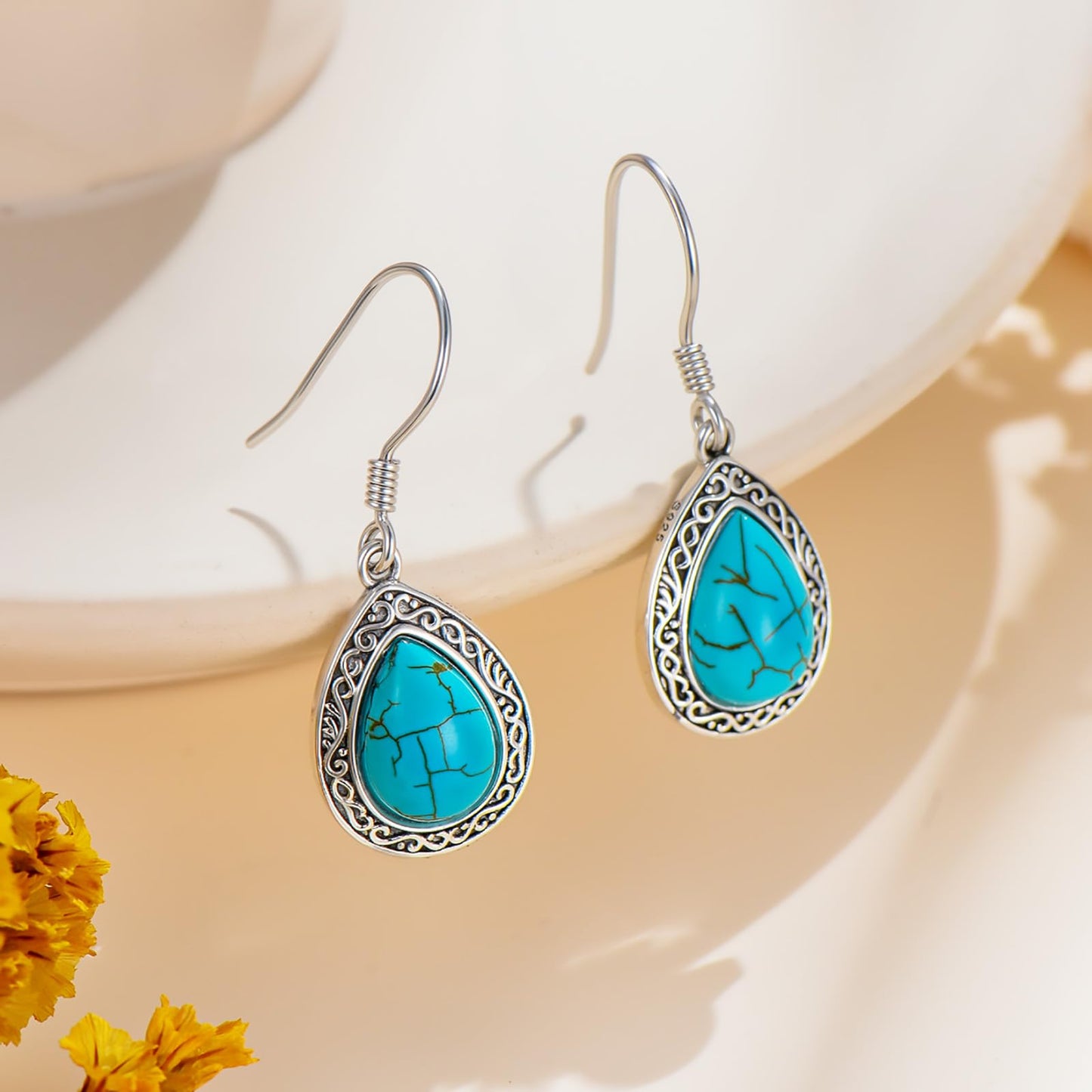 Eetaitai Natural Turquoise Earrings 925 Sterling Silver Boho Earrings Blue Vintage Native American Jewelry Western Jewelry Vintage Earrings Mothers Day Gifts for Mom Wife Sister