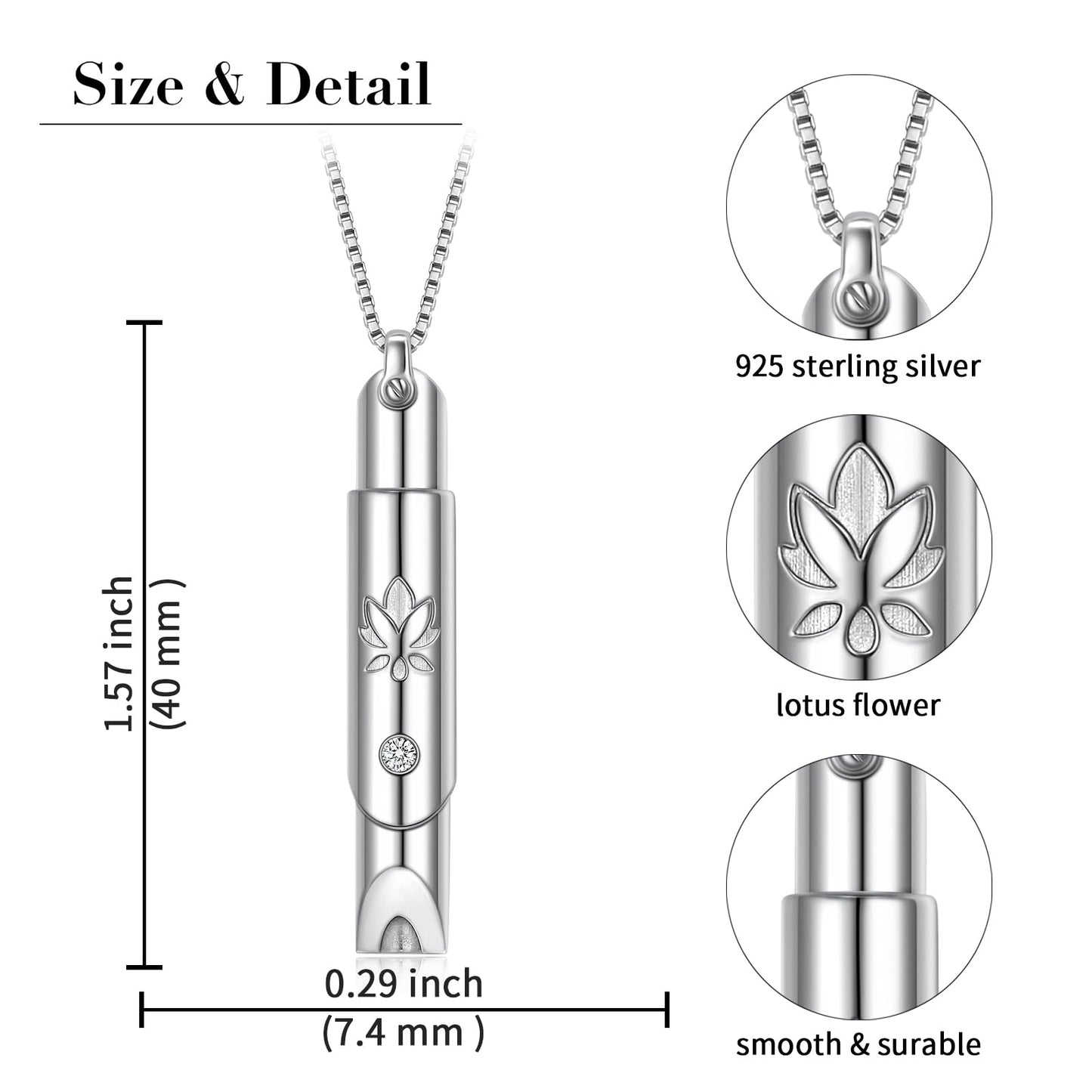 Ladytree Breathing Necklace for Anxiety Relief Sterling Silver Anxiety Necklace with Lotus Design Stop Smoking Necklace Quit Vaping Breathlace Mindfulness Gift for Women Men