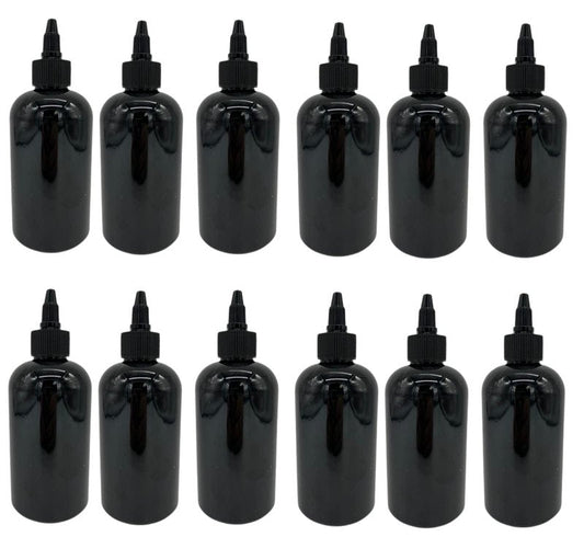 Natural Farms 8 oz Black Boston Plastic Bottles -12 Pack Empty Bottle Refillable - BPA Free - Essential Oils - Aromatherapy | Black Twist Top Cap - Made in the USA